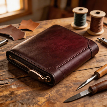 Men's Cowhide Zipper Wallet
