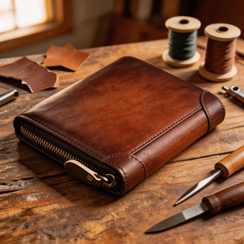 Men's Cowhide Zipper Wallet