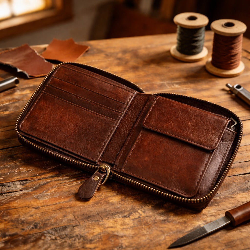 Men's Cowhide Zipper Wallet