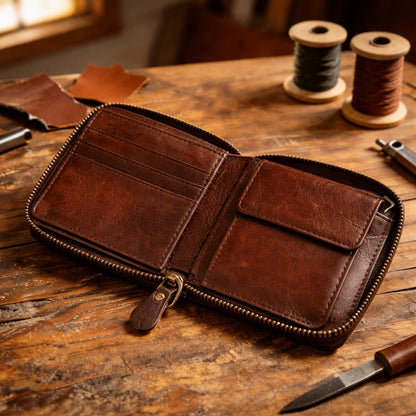 Men's Cowhide Zipper Wallet