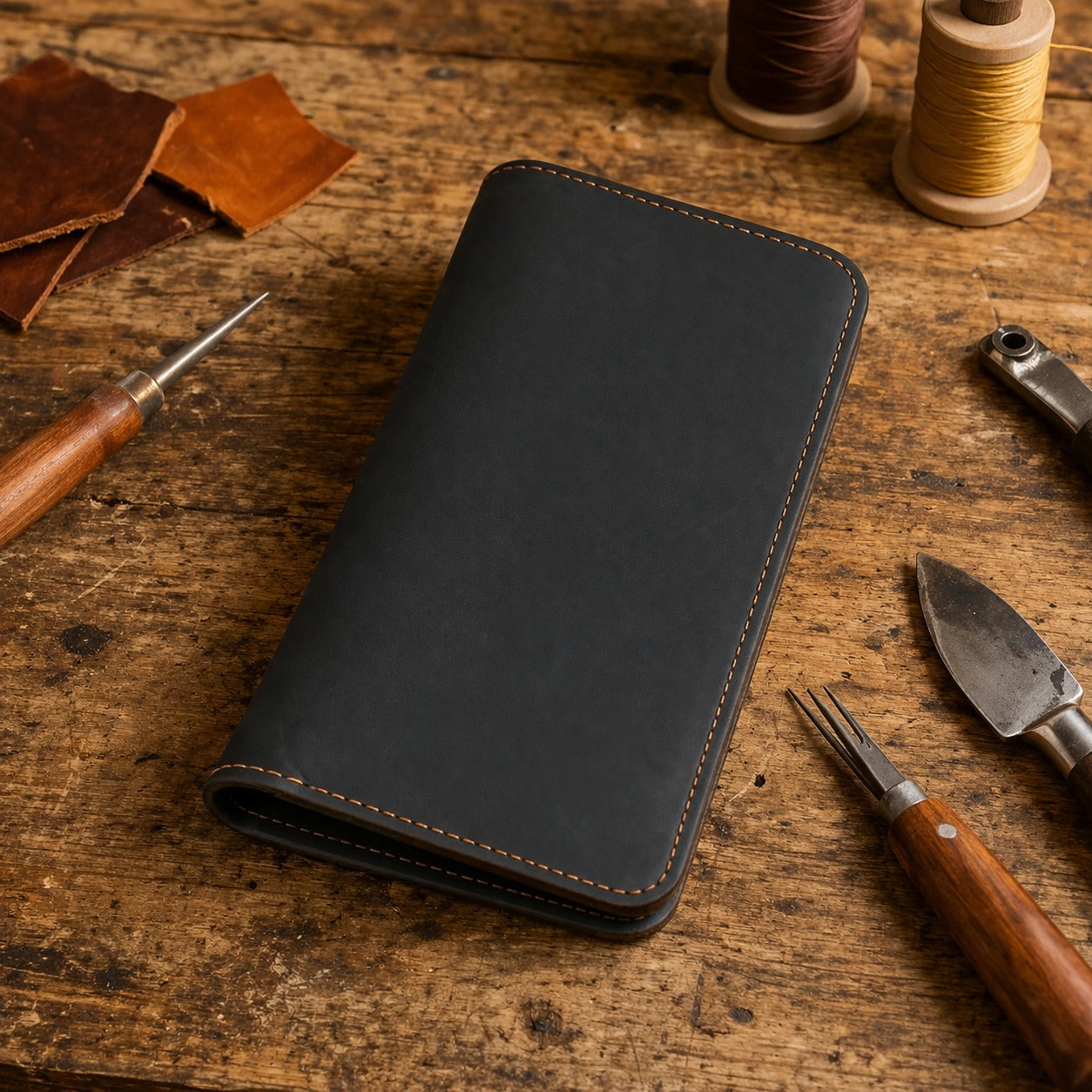 Unisex Cowhide Checkbook Wallet